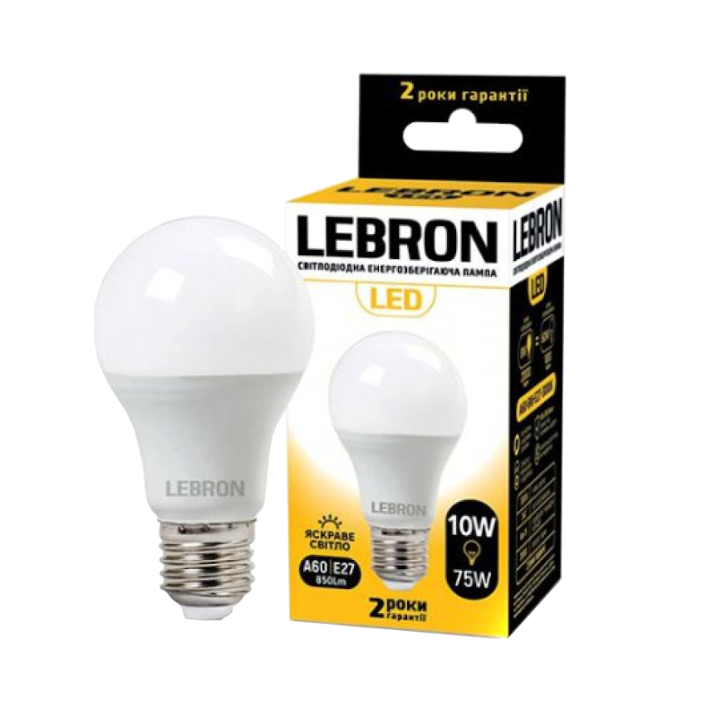 Лампа світлодіодна Lebron A60, 10Вт, E27, 4100К (4823051512393)